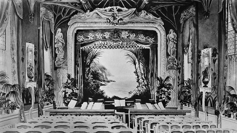 Interior of the Marquess of Anglesey's private theatre at Plas Newydd, photographed around 1900.
